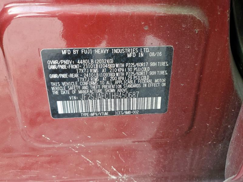 2017 SUBARU FORESTER 2 JF2SJAEC1HH450687