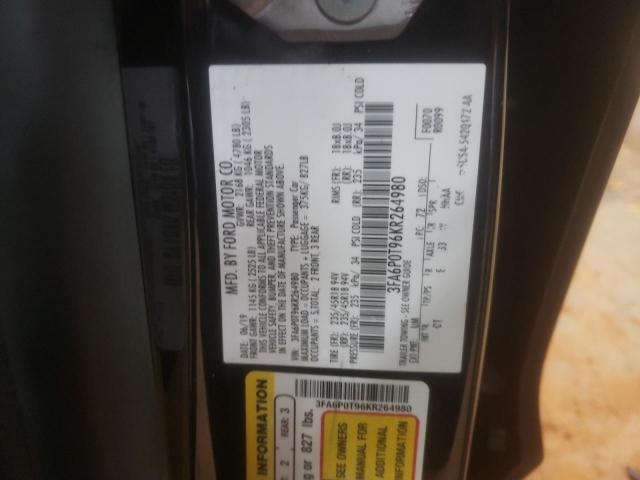 2019 FORD FUSION SE - 3FA6P0T96KR264980