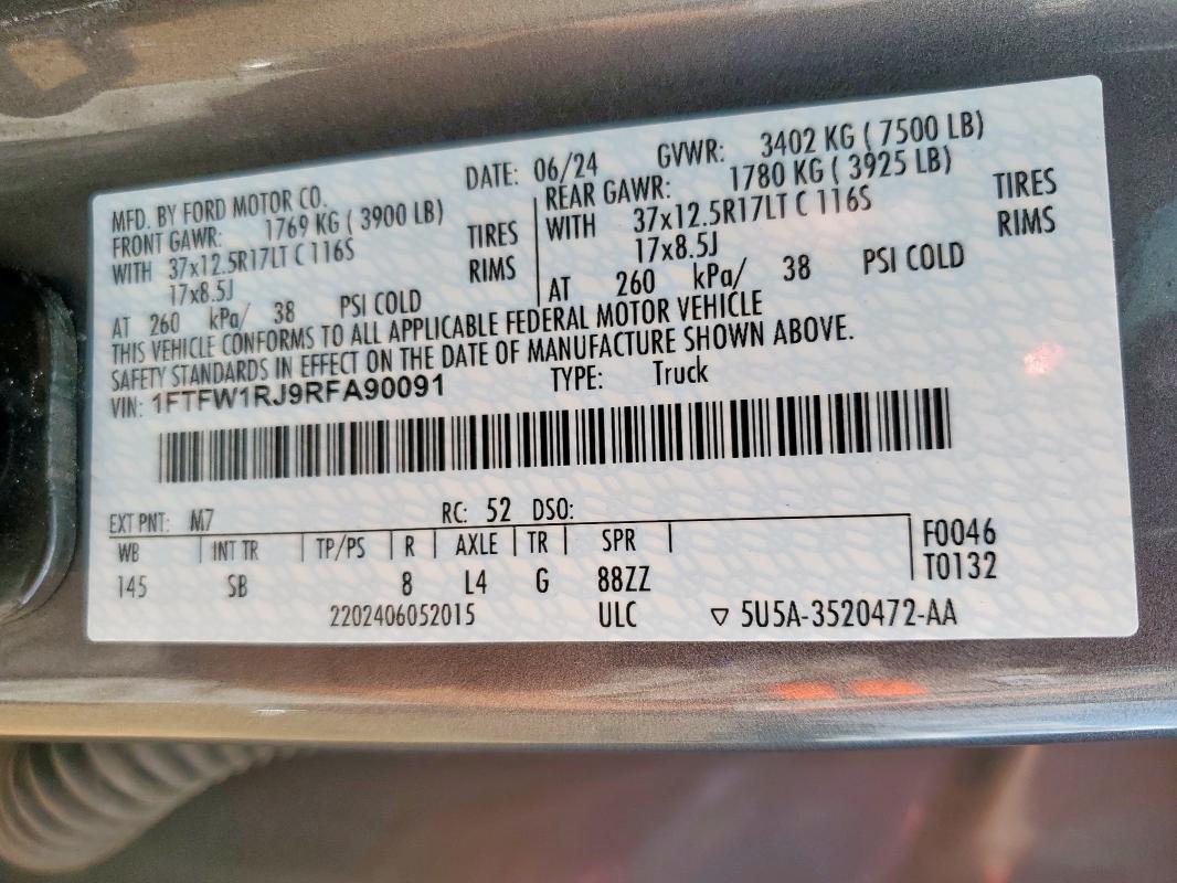 2024 FORD F150 RAPTO - 1FTFW1RJ9RFA90091