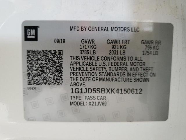 2019 CHEVROLET SONIC LT - 1G1JD5SBXK4150612
