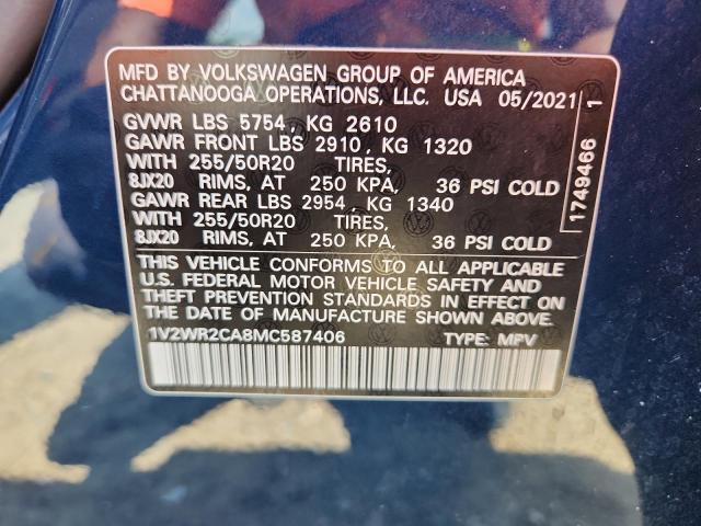 2021 VOLKSWAGEN ATLAS SE 1V2WR2CA8MC587406