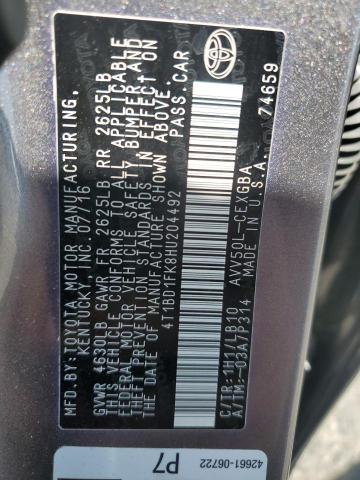 2017 TOYOTA CAMRY HYBR 4T1BD1FK8HU204492