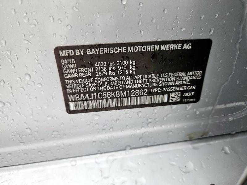 2019 BMW 430I GRAN WBA4J1C58KBM12862