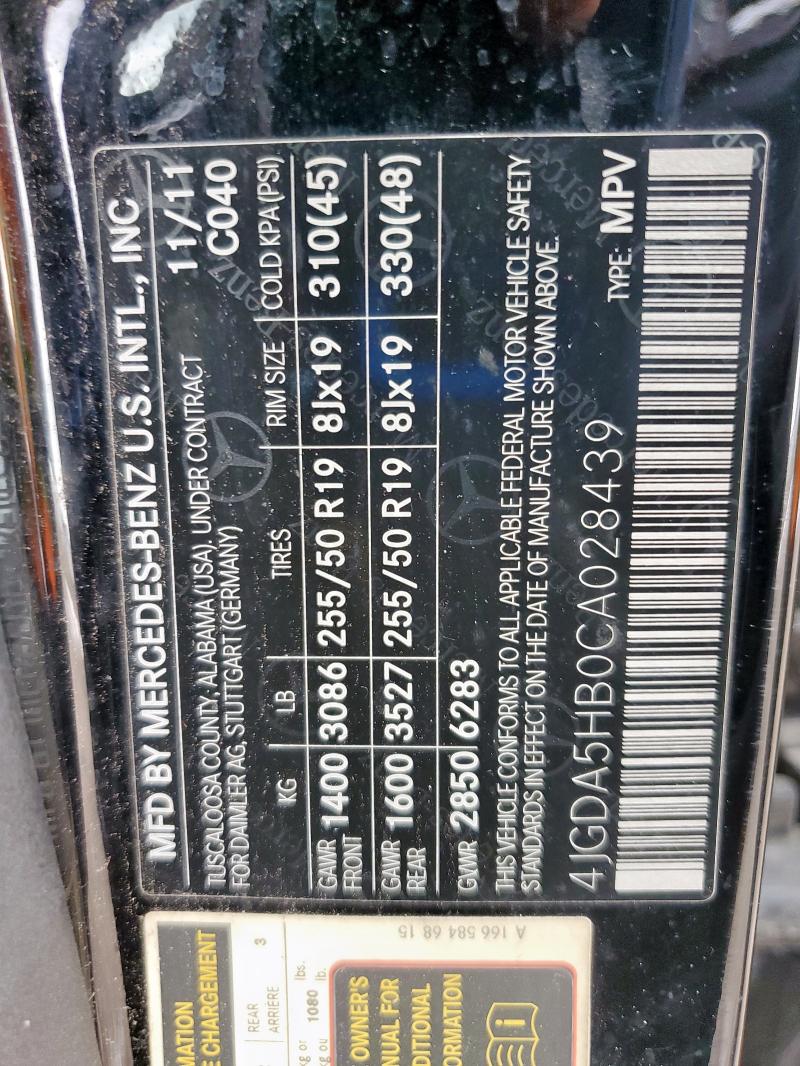 2012 MERCEDES-BENZ ML 350 4MA - 4JGDA5HB0CA028439