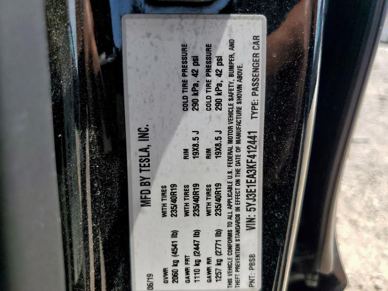 2019 TESLA MODEL 3 5YJ3E1EA3KF412441