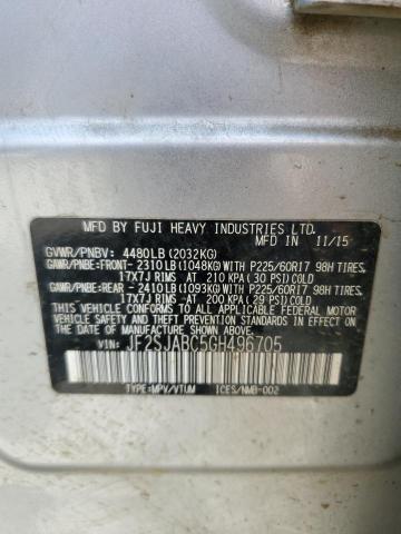 2016 SUBARU FORESTER 2 JF2SJABC5GH496705