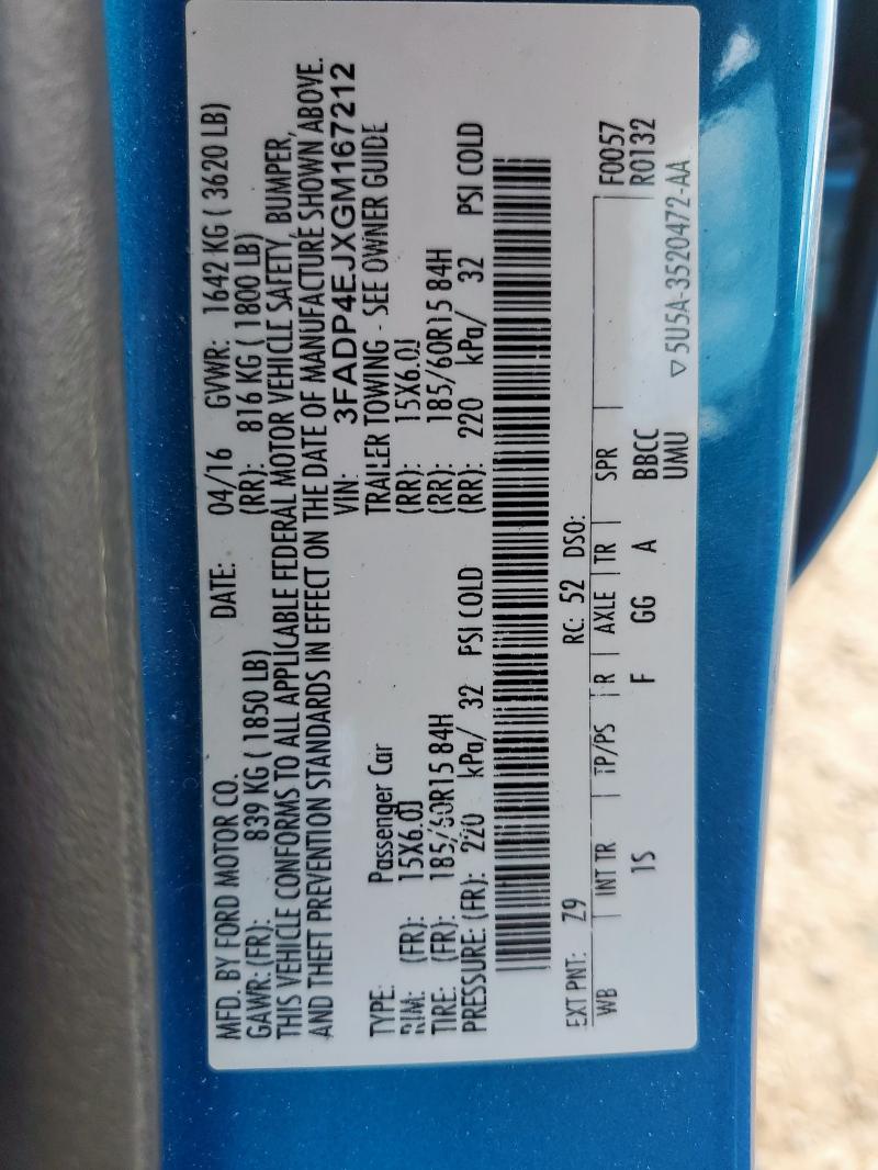 2016 FORD FIESTA SE 3FADP4EJXGM167212