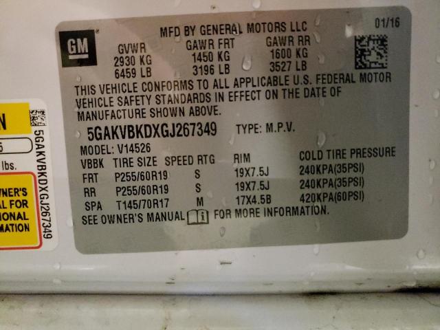 2016 BUICK ENCLAVE 5GAKVBKDXGJ267349