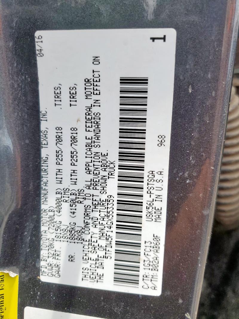 2016 TOYOTA TUNDRA CRE 5TFDW5F14GX553359