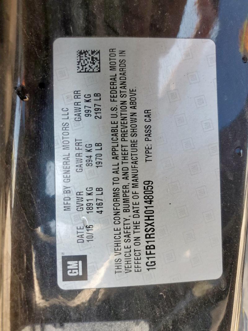 2017 CHEVROLET CAMARO LT 1G1FB1RSXH0148059