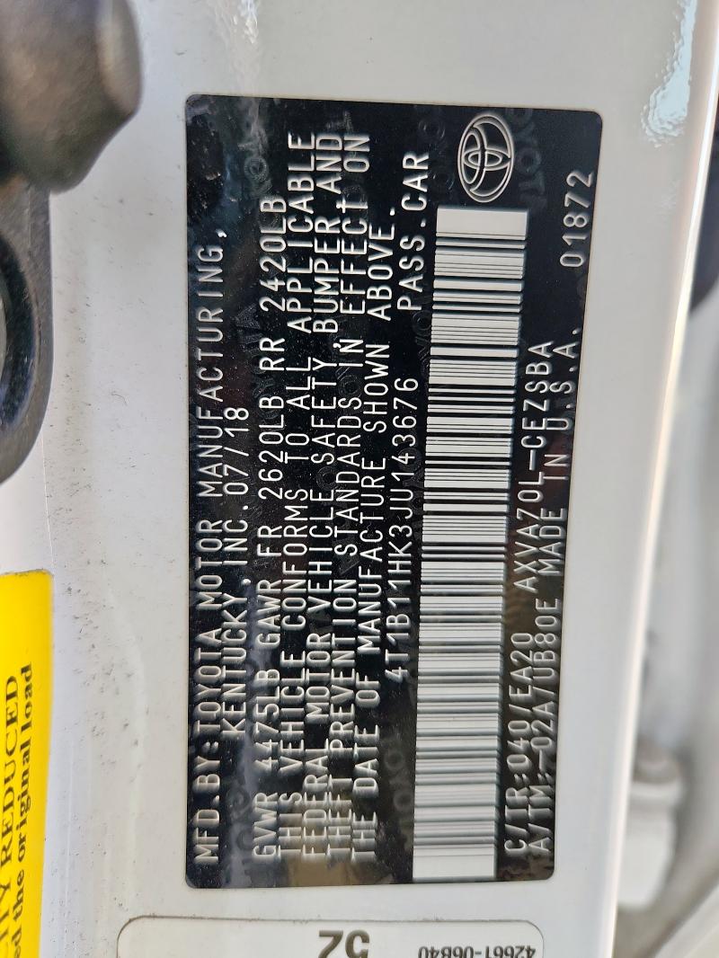 2018 TOYOTA CAMRY L 4T1B11HK3JU143676