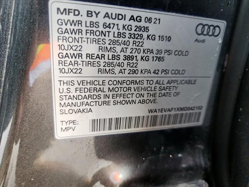 2021 AUDI Q8 PREMIUM WA1EVAF1XMD042102
