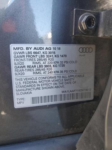 2019 AUDI Q7 PREMIUM WA1LAAF71KD013012