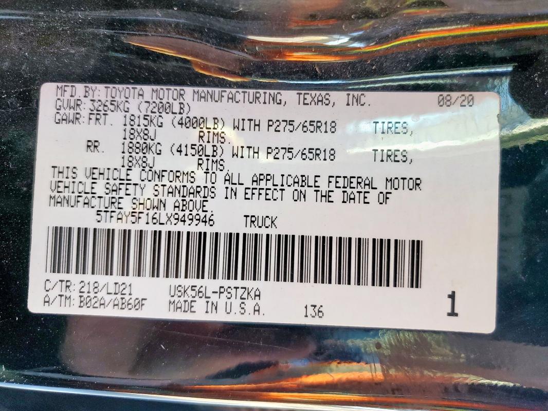 2020 TOYOTA TUNDRA CREWMAX 1794 5TFAY5F16LX949946