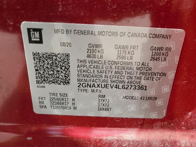 2020 CHEVROLET EQUINOX LT 2GNAXUEV4L6273361