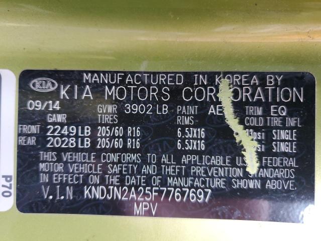 2015 KIA SOUL KNDJN2A25F7767697