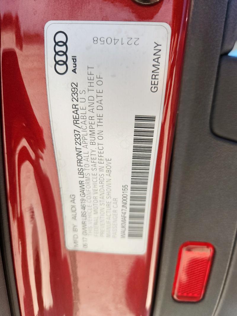 2018 AUDI A4 PREMIUM WAUKMAF47JN000155