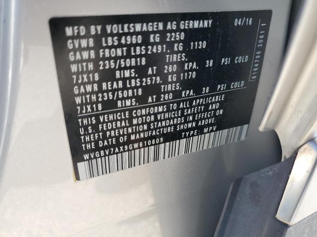 2016 VOLKSWAGEN TIGUAN S WVGBV7AX9GW610609