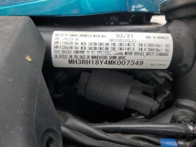 2021 YAMAHA YZFR3 A MH3RH18Y4MK007349