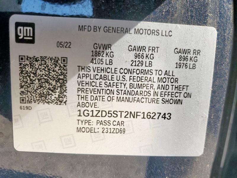 2022 CHEVROLET MALIBU LT - 1G1ZD5ST2NF162743