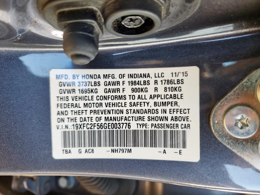 2016 HONDA CIVIC BASE 19XFC2F56GE003776