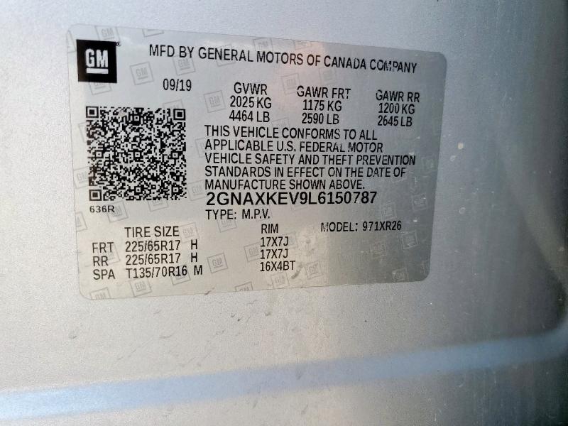 2020 CHEVROLET EQUINOX LT 2GNAXKEV9L6150787