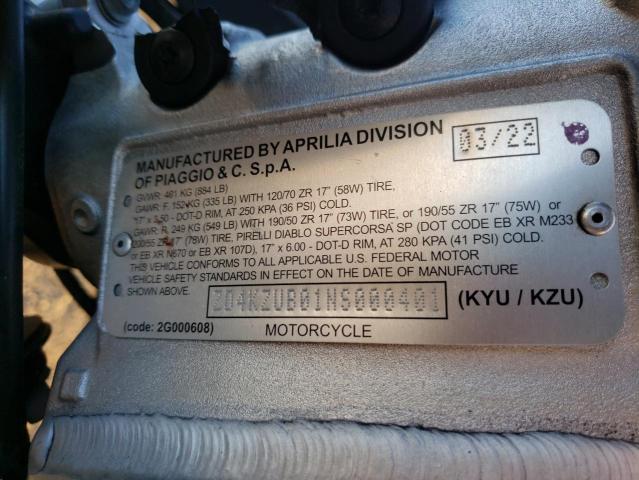 2022 APRILIA TUONO V4 1100 FACTORY ZD4KZUB01NS000401