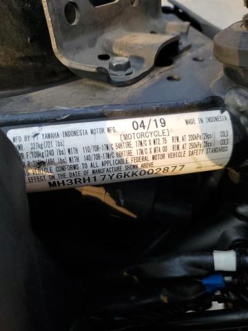 2019 YAMAHA YZFR3 MH3RH17Y6KK002877
