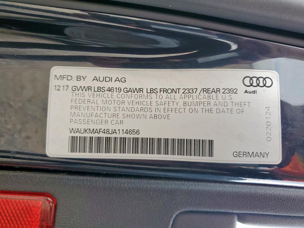 2018 AUDI A4 PREMIUM WAUKMAF48JA114656