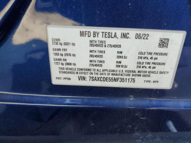 2022 TESLA MODEL X 7SAXCDE55NF351175