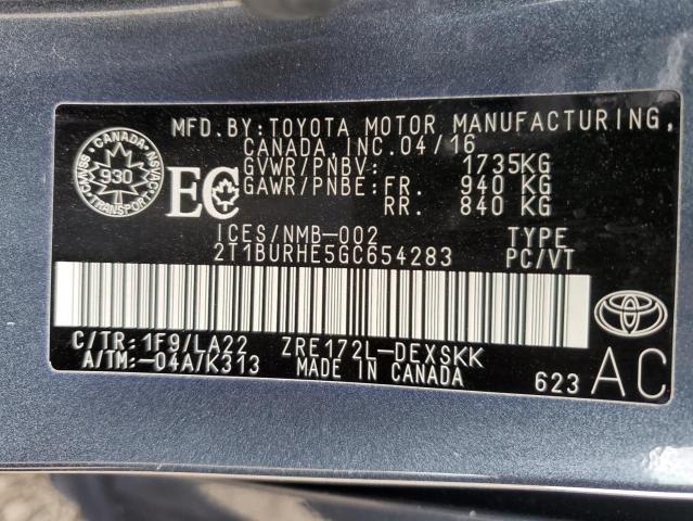 2016 TOYOTA COROLLA L - 2T1BURHE5GC654283