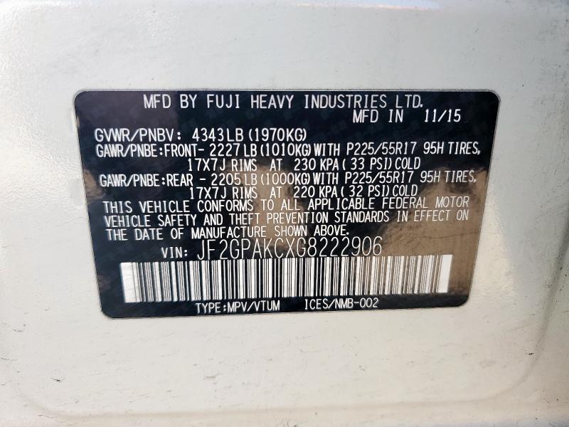 2016 SUBARU CROSSTREK JF2GPAKCXG8222906