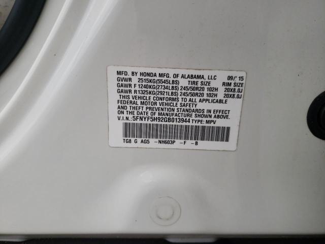 2016 HONDA PILOT TOUR 5FNYF5H92GB013944