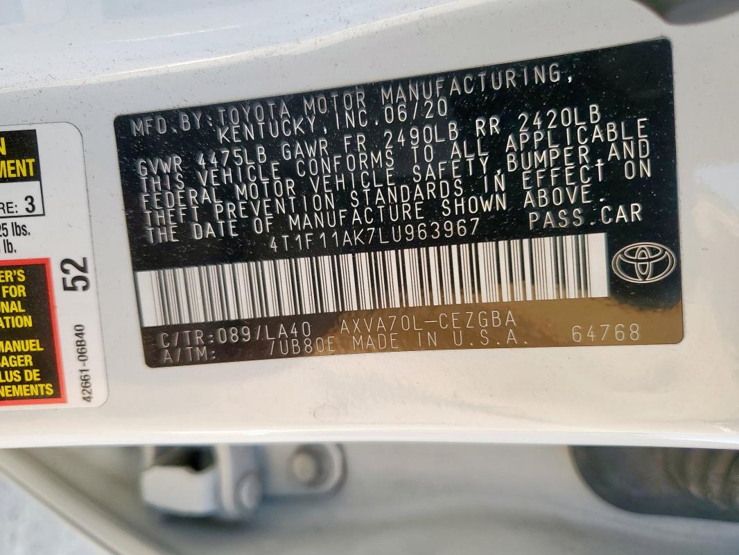 2020 TOYOTA CAMRY XLE - 4T1F11AK7LU963967