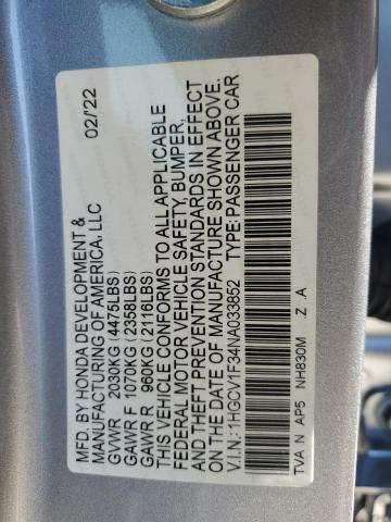 2022 HONDA ACCORD SPO 1HGCV1F34NA033852