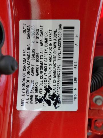 2017 HONDA CIVIC LX 2HGFC2F55HH577275