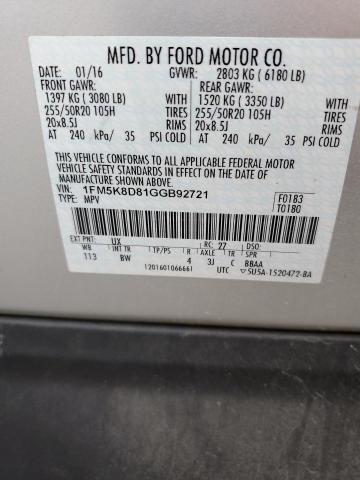 2016 FORD EXPLORER X 1FM5K8D81GGB92721