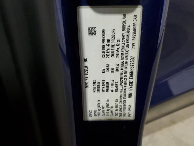 2022 TESLA MODEL 3 5YJ3E1EA6NF372537