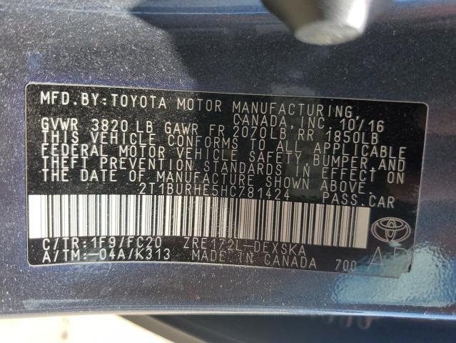 2017 TOYOTA COROLLA L - 2T1BURHE5HC781424