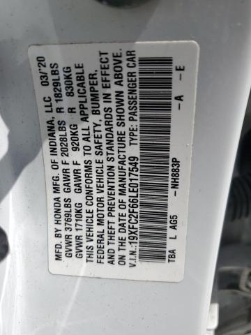 2020 HONDA CIVIC LX 19XFC2F66LE017549