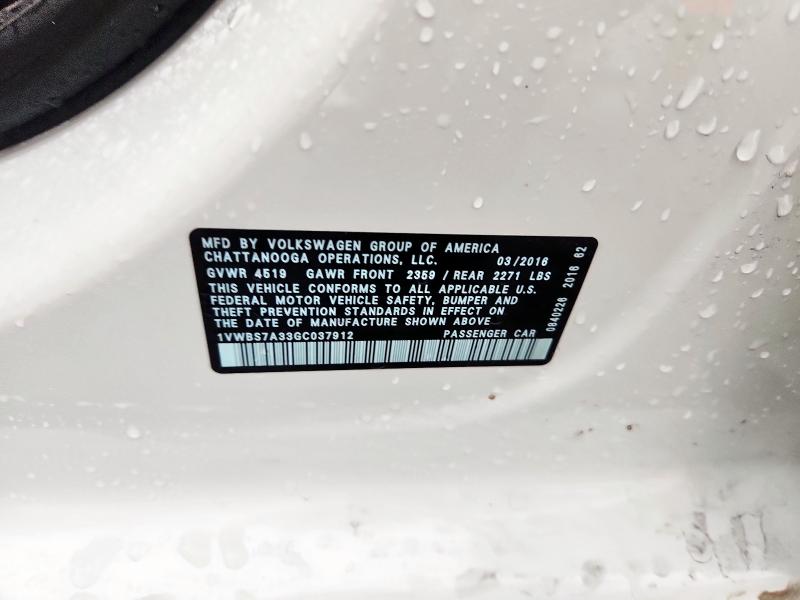 2016 VOLKSWAGEN PASSAT SE 1VWBS7A33GC037912