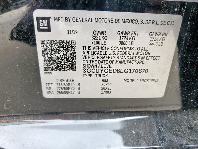 2020 CHEVROLET SILVERADO 3GCUYGED6LG170670