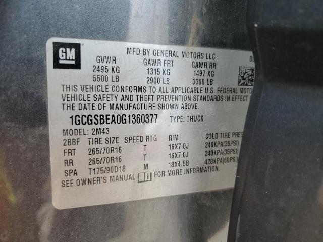 2016 CHEVROLET COLORADO 1GCGSBEA0G1360377