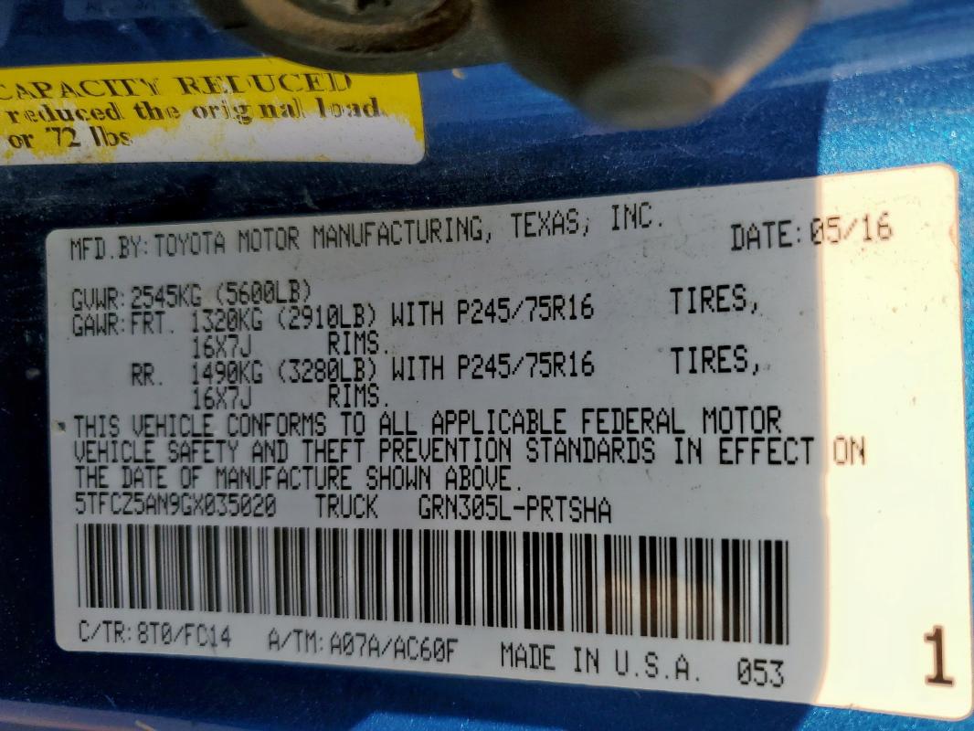2016 TOYOTA TACOMA DOU - 5TFCZ5AN9GX035020