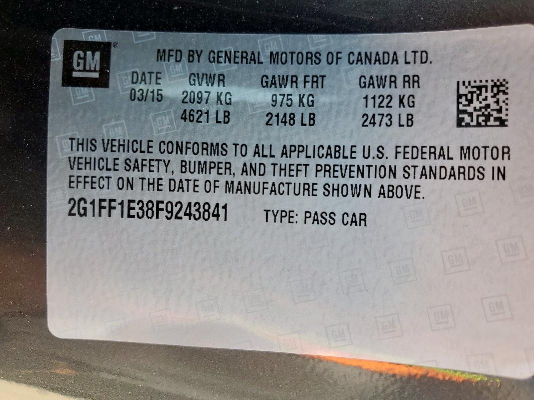 2015 CHEVROLET CAMARO LT 2G1FF1E38F9243841