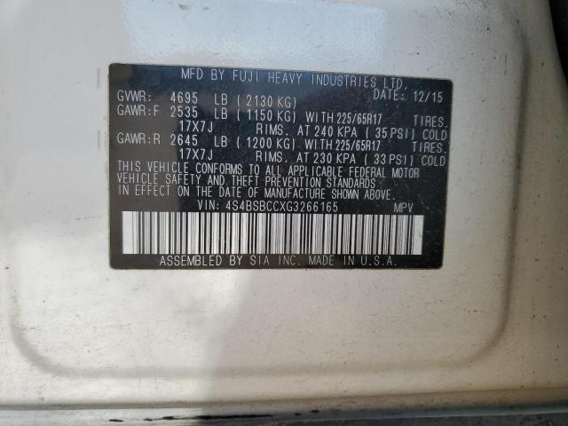 2016 SUBARU OUTBACK 2.5I PREMIUM 4S4BSBCCXG3266165