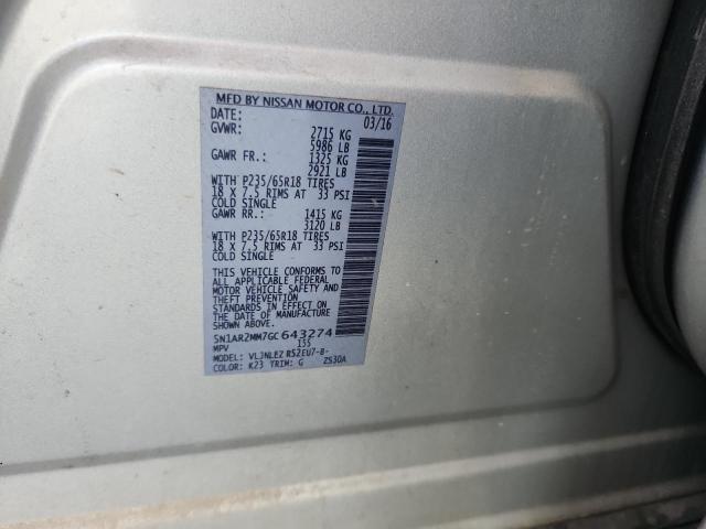 2016 NISSAN PATHFINDER - 5N1AR2MM7GC643274