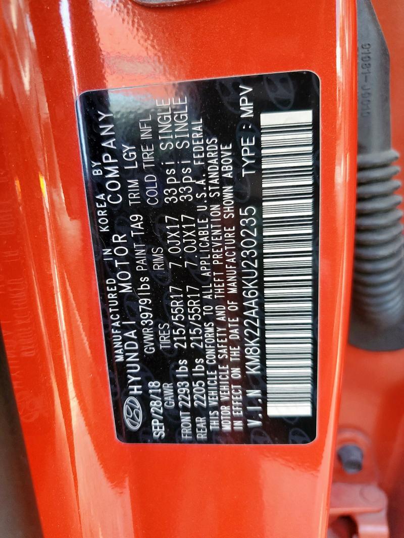 2019 HYUNDAI KONA SEL KM8K22AA6KU230235