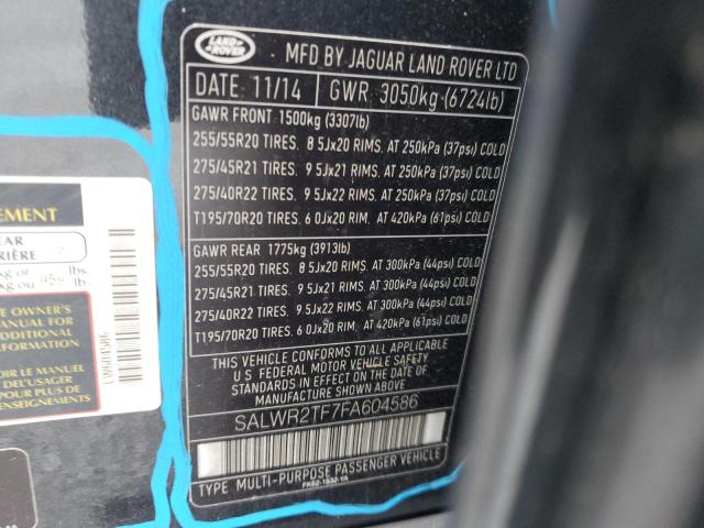 2015 LAND ROVER RANGE ROVE SALWR2TF7FA604586