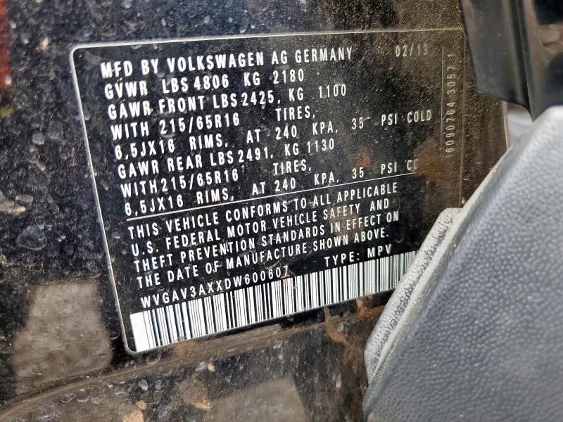 2013 VOLKSWAGEN TIGUAN S - WVGAV3AXXDW600607